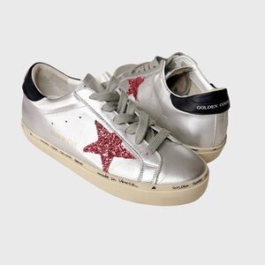 Golden Goose Superstar Silver Leather Pink Glitter Star Designer Sneakers Sz 40